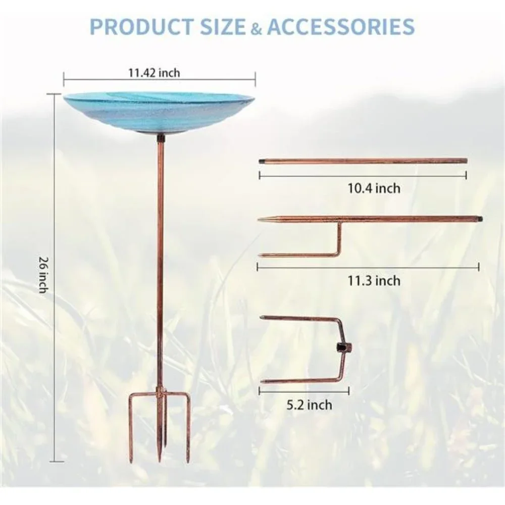 Outdoor BirdBath Glass Bird Bath Garden Bird Feeder with Metal Stake
